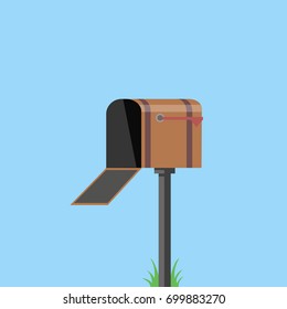 Open mail box empty. Flat vector stock illustration