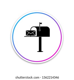 Open mail box with an envelope icon isolated on white background. Circle white button. Vector Illustration