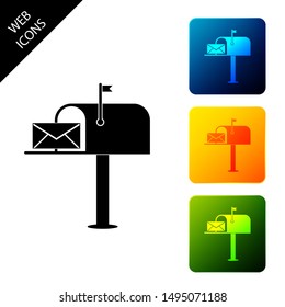 Open mail box with an envelope icon isolated. Set icons colorful square buttons. Vector Illustration