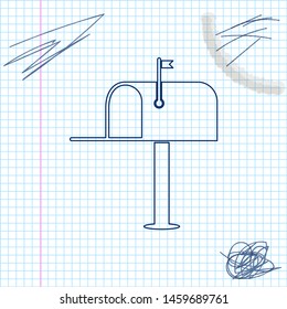 Open mail box line sketch icon isolated on white background. Mailbox icon. Mail postbox on pole with flag. Vector Illustration