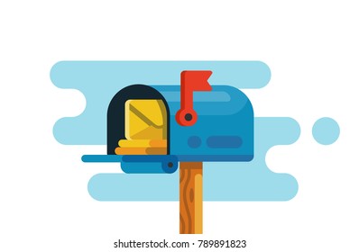 Open mail box with mails. Vector flat