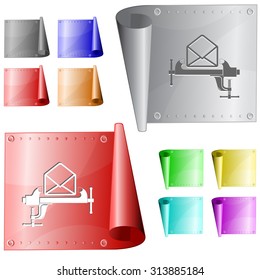 open mail with clamp. Vector metal surface.