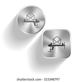 open mail with clamp. Vector set steel buttons