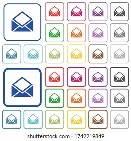 Open mail color flat icons in rounded square frames. Thin and thick versions included.