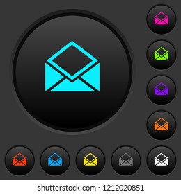 Open mail dark push buttons with vivid color icons on dark grey background