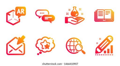 Open mail, Education and Chemistry lab line icons set. Web search, Dots message and Ranking stars signs. Augmented reality, Edit statistics symbols. View e-mail, Instruction book. Vector
