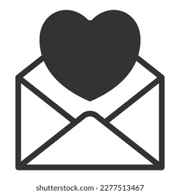 Open mail envelope and heart - icon, illustration on white background, glyph style