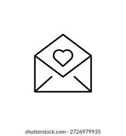 Abra el sobre del correo con el contorno del mensaje del amor del símbolo del corazón
