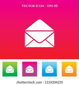 Open Mail or Open Envelope Icon in Colored Square box. eps-10