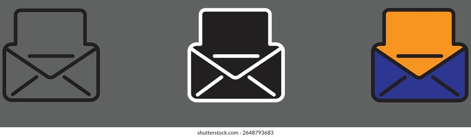 Open mail envelope icon for email communication and business messaging with transparent background