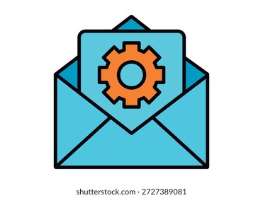 Icono de sobre de correo abierto con engranaje de Configuraciones naranjas