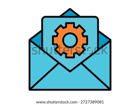 Open mail envelope icon with orange settings gear