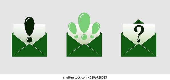 open mail envelope icon set with marker new message
 isolated on grey background. Render email notification
 with letters, check mark, paper plane and magnifying glass.
 realistic vector
