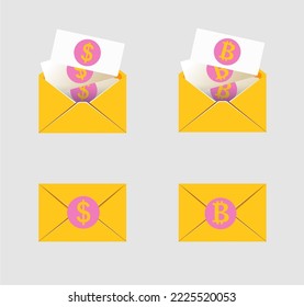 open mail envelope icon set with marker new message
 isolated on grey background. Render email notification
 with letters, check mark, paper plane and magnifying glass.
 realistic vector