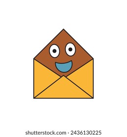 Open mail envelope with laughing face inside. Cartoon color vector illustration.