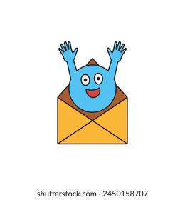 Open mail envelope with laughing face inside. Cartoon colored vector illustration.