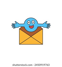 Open mail envelope with laughing face inside. Cartoon colored vector illustration.