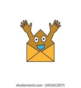 Open mail envelope with laughing face inside. Cartoon color vector illustration.