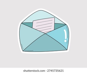 Open mail envelope sticker, ideal for email notifications, newsletter signups, contact icons, messaging apps, and communication graphics in a soft blue style