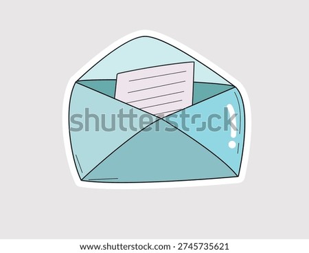Open mail envelope sticker, ideal for email notifications, newsletter signups, contact icons, messaging apps, and communication graphics in a soft blue style