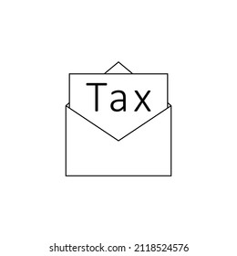 Open mail envelope with tax letter notification inside. Vector icon. Black and white illustration. Editable template.