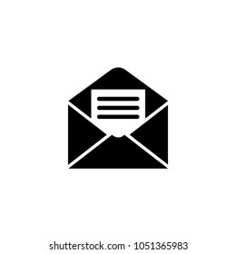 Open Mail. Flat Vector Icon. Simple black symbol on white background