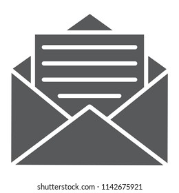 Open mail glyph icon, envelope and letter, email sign, vector graphics, a solid pattern on a white background, eps 10.