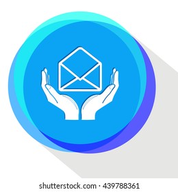 abrir el correo con las manos. Plantilla de Internet. Icono del vector.