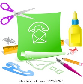open mail with handset. Paper template. Vector illustration.