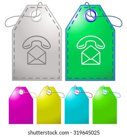 correo abierto con teléfono. Etiquetas vectoriales.