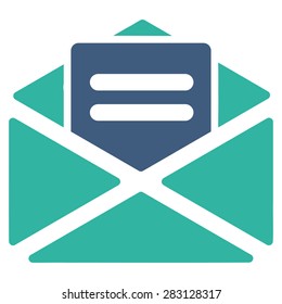 Open mail icon from Business Bicolor Set. Vector style: bicolor flat symbol, cobalt and cyan colors, rounded angles, white background.