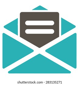 Open mail icon from Business Bicolor Set. Vector style: bicolor flat symbol, grey and cyan colors, rounded angles, white background.