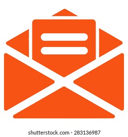 Open mail icon from Business Bicolor Set. Vector style: flat symbol, orange color, rounded angles, white background.