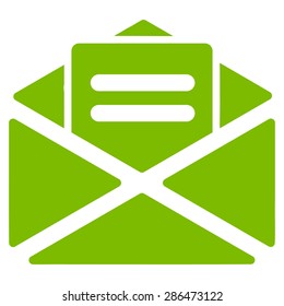 Open mail icon from Business Bicolor Set. Vector style: flat symbol, eco green color, rounded angles, white background.