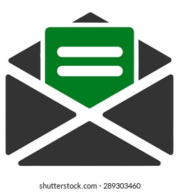 Open mail icon from Business Bicolor Set. Vector style: bicolor flat symbol, green and gray colors, rounded angles, white background.