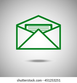 Open mail icon. Flat style. Grey background. Symbol for web design and mobile. Vector illustration.