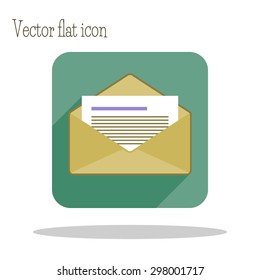 Open mail icon with long shadow. One of set web icons. Flat design style. 