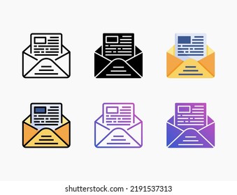 Open Mail icon set with line, outline, flat, filled, glyph, color, gradient. Can be used for digital product, presentation, print design and more.