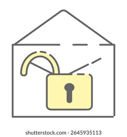 Open Mail Icon with Unlocked Padlock Symbol