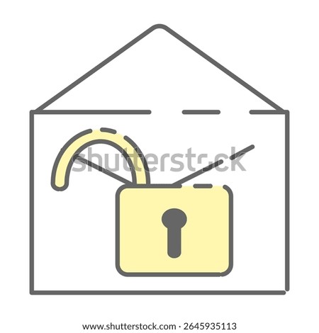Open Mail Icon with Unlocked Padlock Symbol