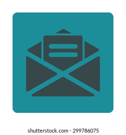 Open mail icon. Vector style is soft blue colors, flat rounded square button on a white background.