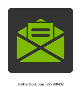 Open mail icon. Vector style is eco green and gray colors, flat rounded square button on a white background.