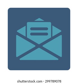 Open mail icon. Vector style is cyan and blue colors, flat rounded square button on a white background.