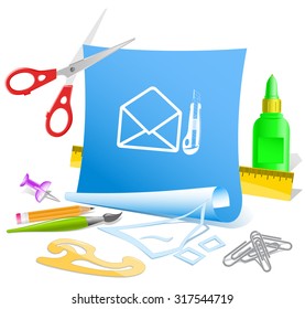 offene Post mit Messer. Papiervorlage. Vektorgrafik.