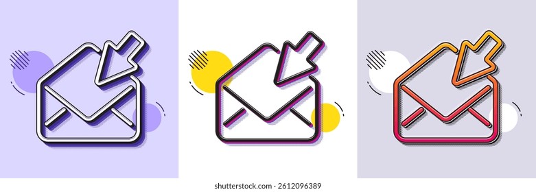 Open Mail line icon. Halftone dotted pattern. Gradient icon with grain shadow. View Message correspondence sign. E-mail symbol. Line open Mail icon. Various designs. Vector
