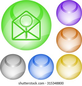 open mail with magnifying glass. Vector interface element.