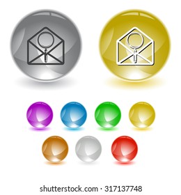 open mail with magnifying glass. Vector interface element.