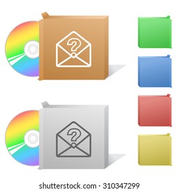 open mail with query sign. Box with compact disc.