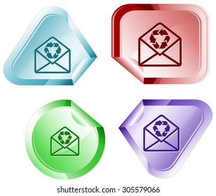 correo abierto con el símbolo de reciclaje. Etiqueta del vector.