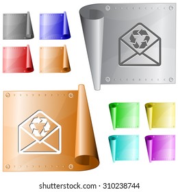 open mail with recycle symbol. Vector metal surface.